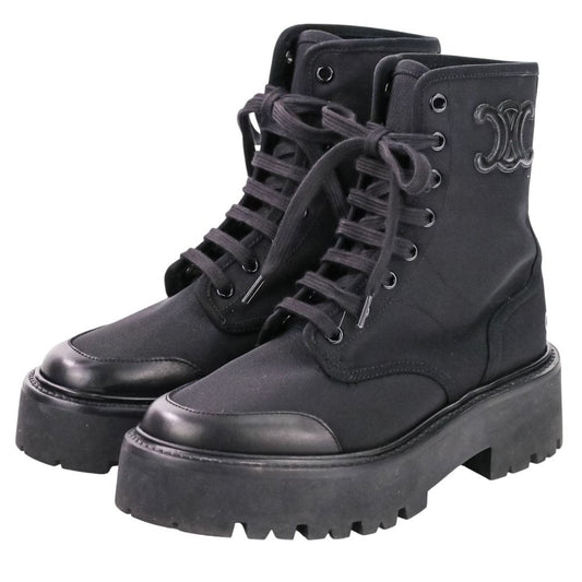 Celine Lace Up Balkis Boots Nylon Canvas 36