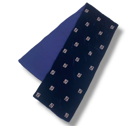 Fendi Scarf Embroidered FF Logo Velour Silk Navy — view 2