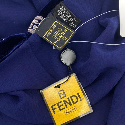 Fendi Scarf Embroidered FF Logo Velour Silk Navy — view 4