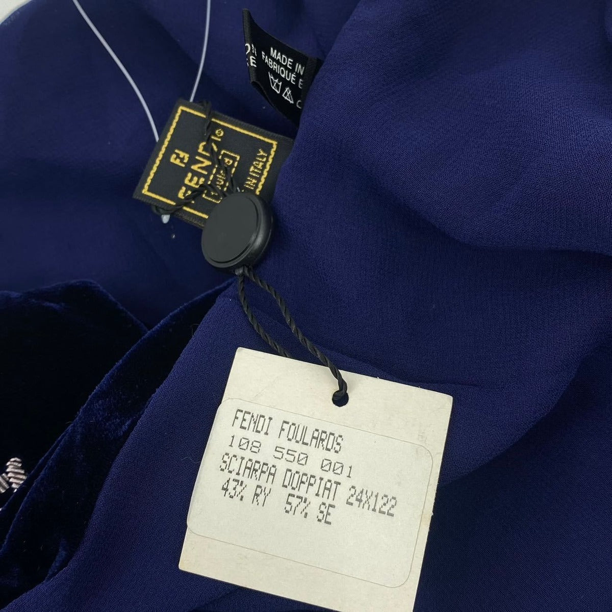 Fendi Scarf Embroidered FF Logo Velour Silk Navy — view 5