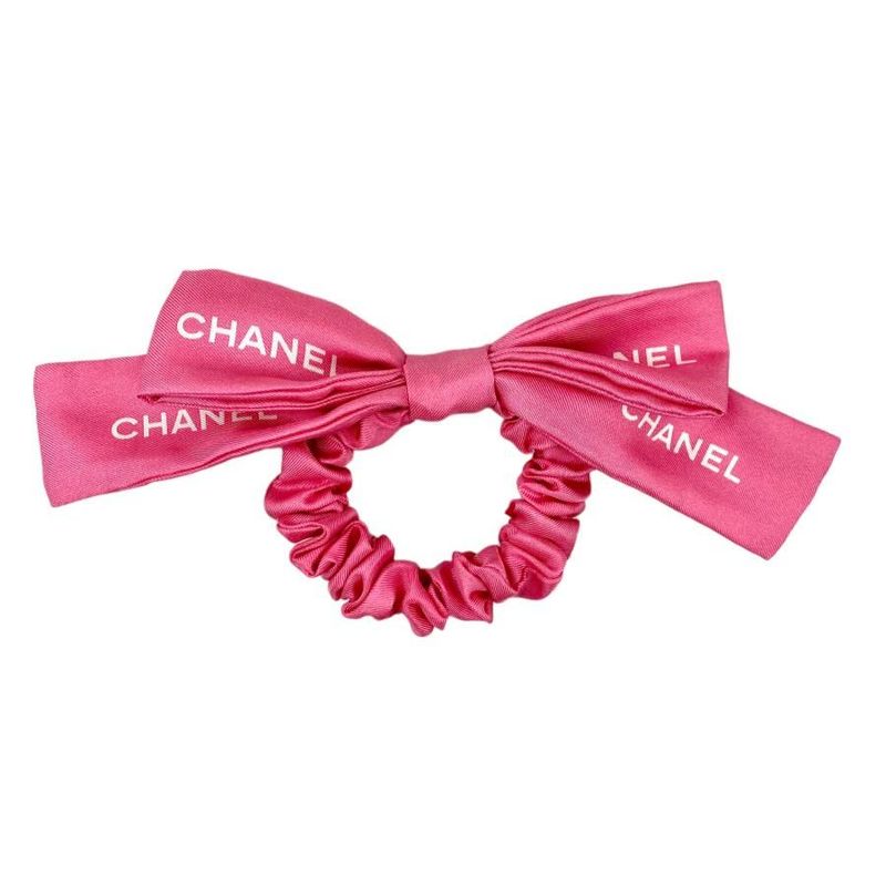 (near Fine) Chanel Aa9064 Logo Silk Ribbon Chou Pink Hair Accessory W/box Used