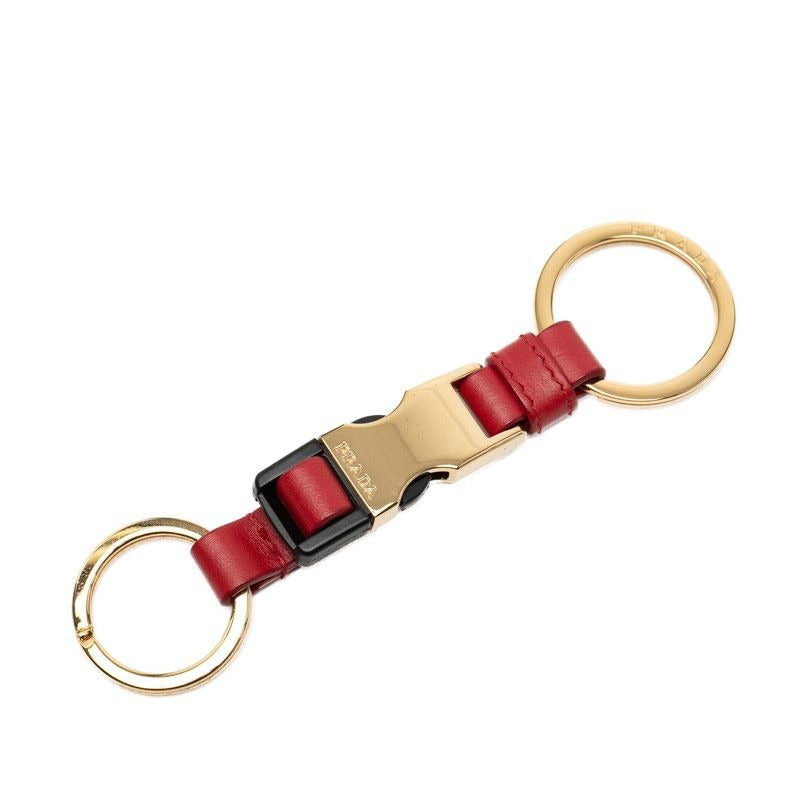 Prada Key Holder Bag Charm Gold Red Plated Leather