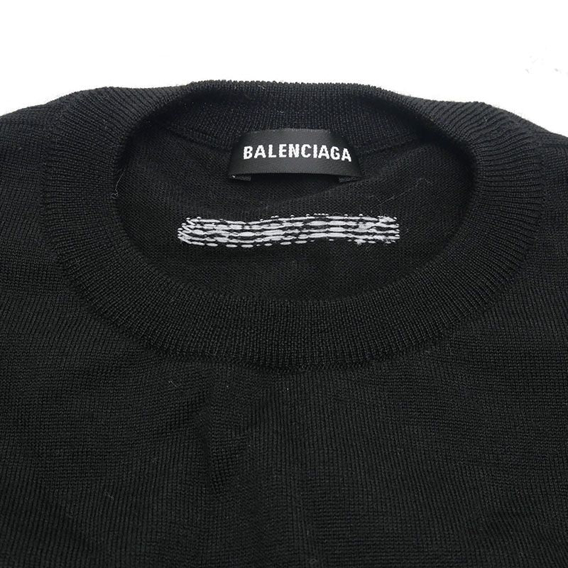 Balenciaga Back Logo Crew Neck Knit 534419 Size S Black