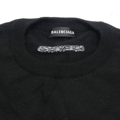 Balenciaga Back Logo Crew Neck Knit 534419 Size S Black