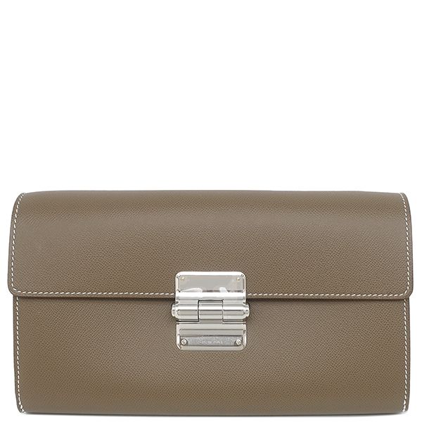 Hermes Long Wallet Charnière Togo Vaumeadam Etoupe Silver Hardware Unused