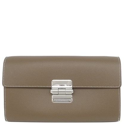 Hermes Long Wallet Charnière Togo Vaumeadam Etoupe Silver Hardware Unused