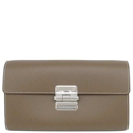 Hermes Long Wallet Charnière Togo Vaumeadam Etoupe Silver Hardware Unused