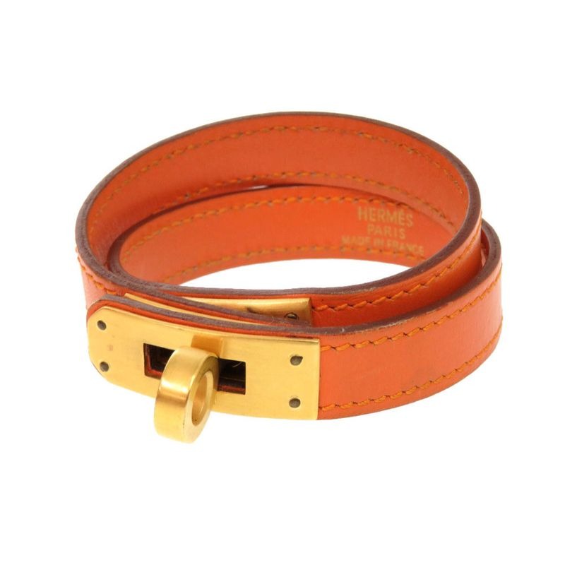 Hermes Kelly Dubreuil Swift Orange Gold Hardware Bracelet 0902