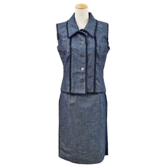 Chanel Set Suit Vest Gilet 38 Skirt 36 Denim Cotton Apparel Clothes