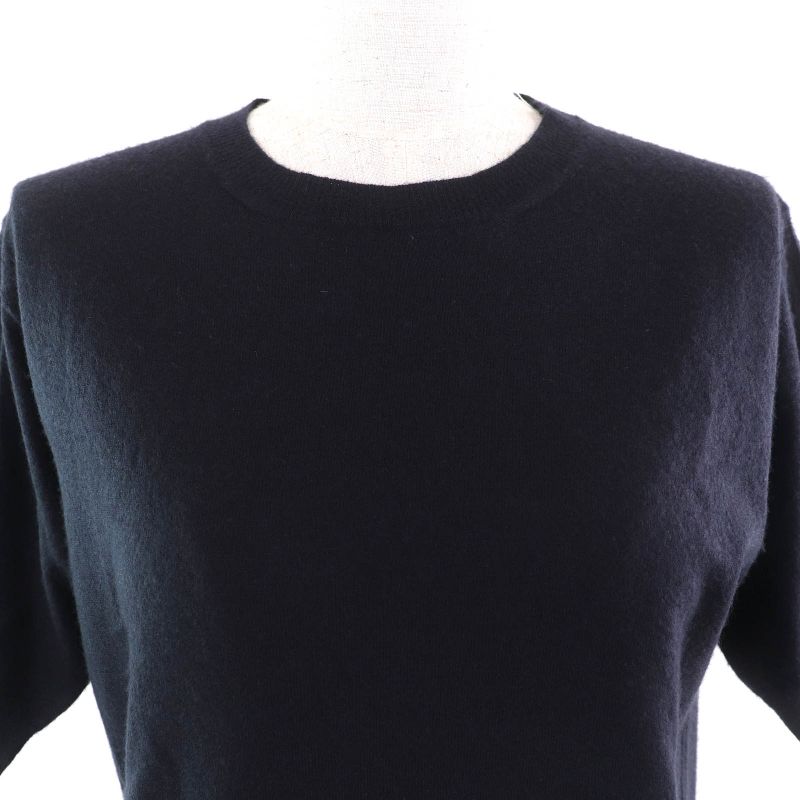 Prada 2023 P24d2q 100% Cashmere Crewneck Short Sleeve Knit Sweater Navy 36 Made