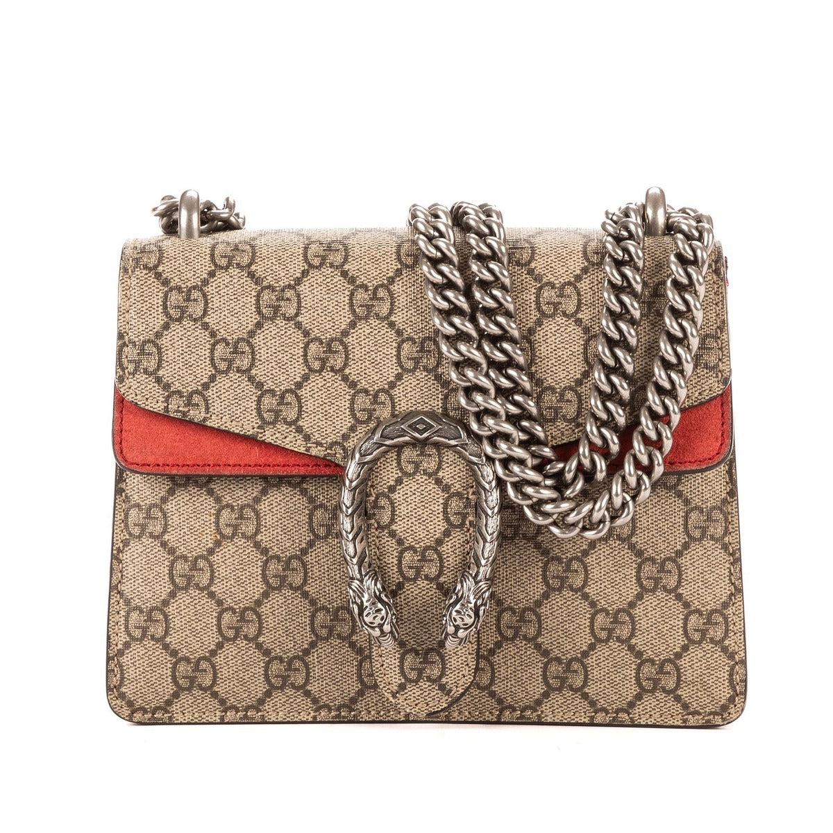Gucci Dionysus Beige Red Supreme Canvas Suede Shoulder Bag