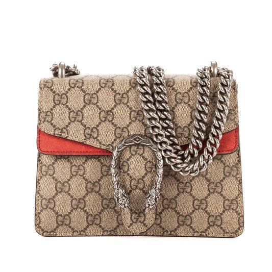 Gucci Dionysus Beige Red Supreme Canvas Suede Shoulder Bag