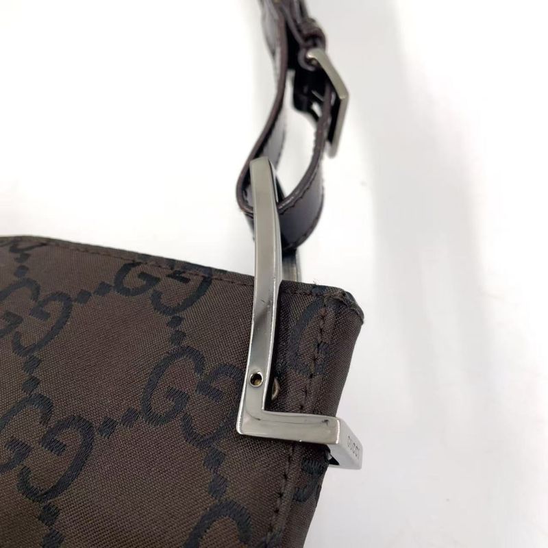 Gucci GG Canvas Leather X Canvas Gray Brown Shoulder Bag Silver 001 3166