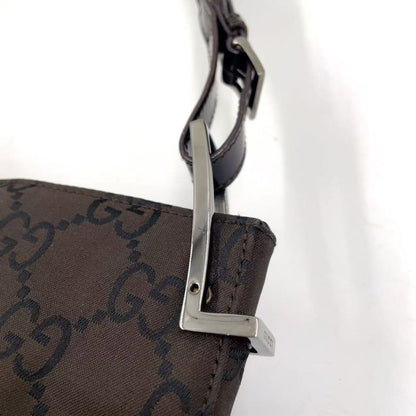 Gucci GG Canvas Leather X Canvas Gray Brown Shoulder Bag Silver 001 3166