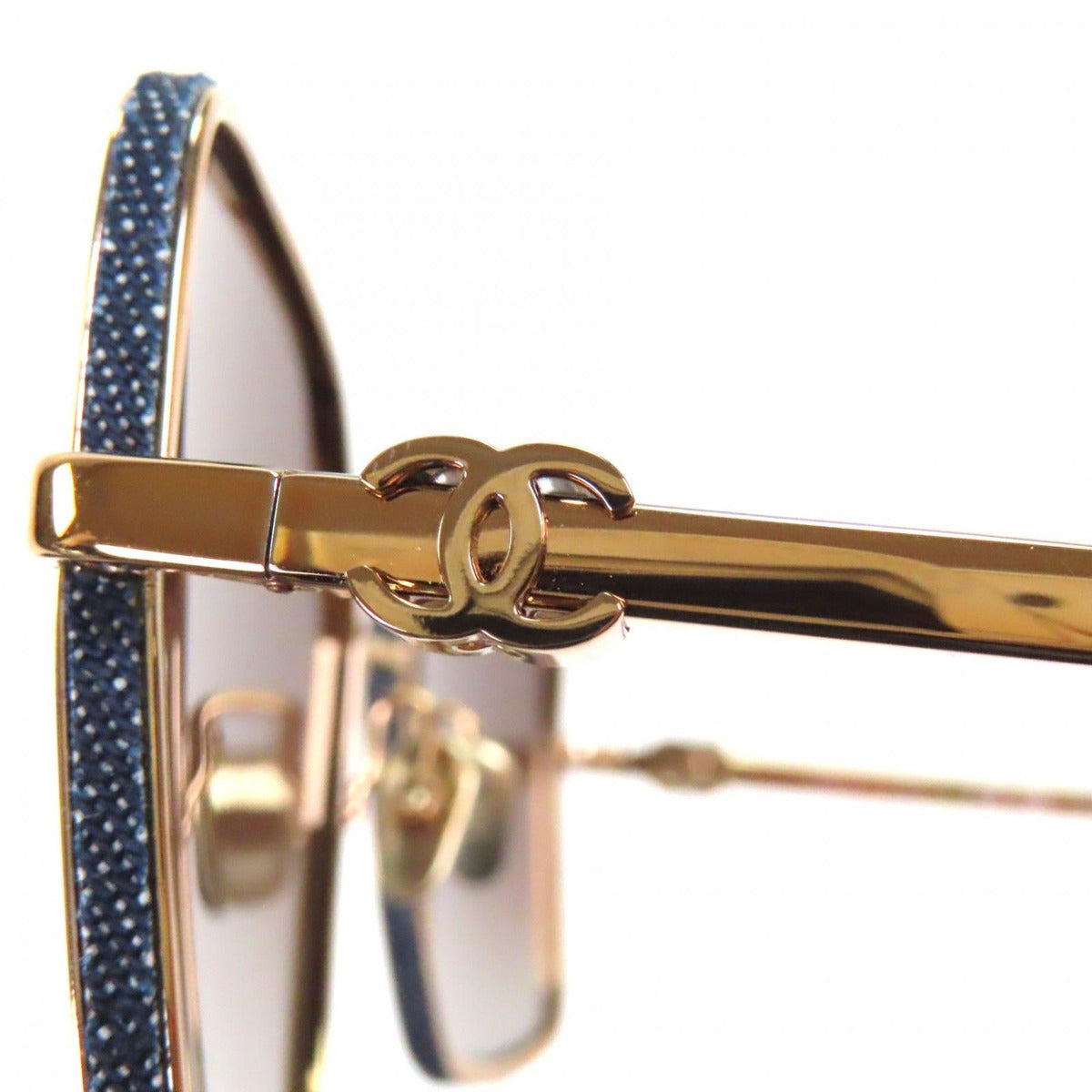 Chanel Denim CC Logo Contrast Sunglasses Gold Blue — view 10