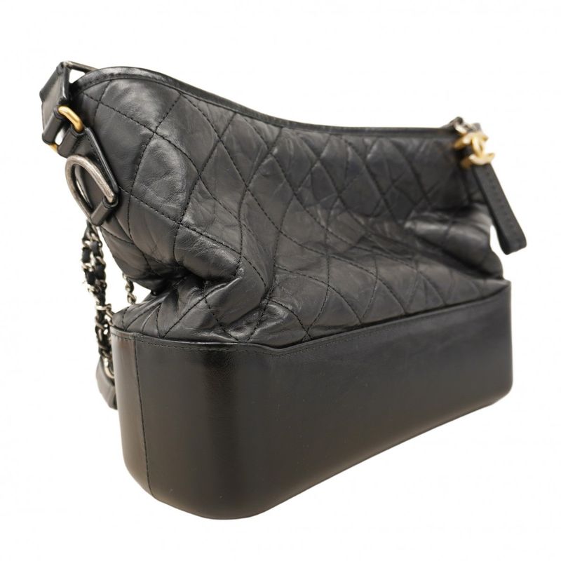 Chanel Shoulder Bag Gabrielle De Leather Black Gold/silver Hardware Women