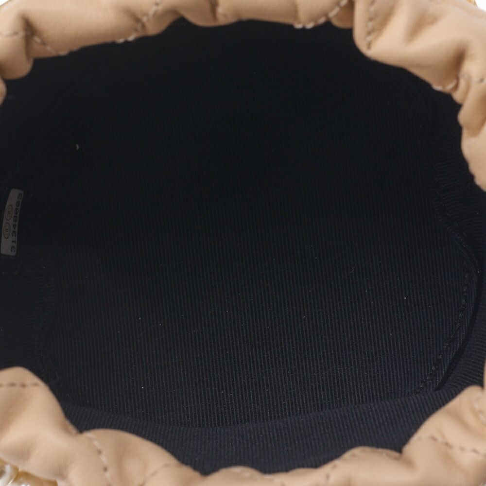 Chanel Matelasse Pearl Drawstring Chain Shoulder Lamb Skin Beige With Gold