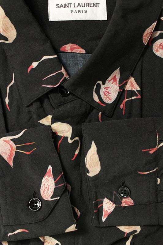 Saint Laurent Paris 18SS 485360 Y334r Rayon Long Sleeve Shirt With Flamingo