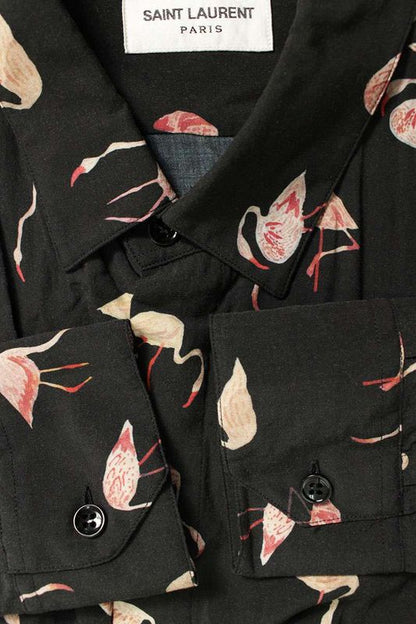 Saint Laurent Paris 18SS 485360 Y334r Rayon Long Sleeve Shirt With Flamingo