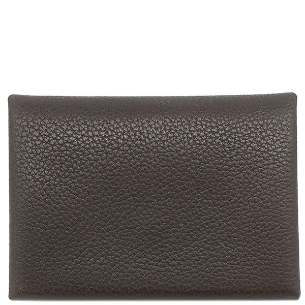 Hermes Card Case Calvi Duo Barenia Faubourg Ebène Silver Hardware Brown Gray