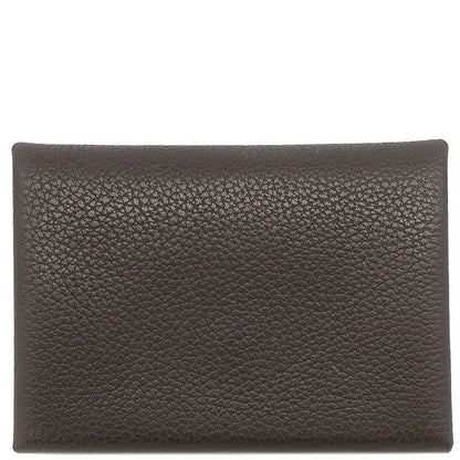 Hermes Card Case Calvi Duo Barenia Faubourg Ebène Silver Hardware Brown Gray