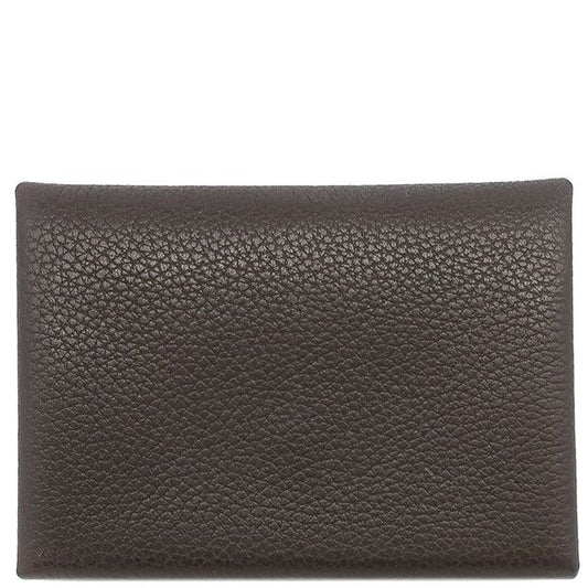 Hermes Card Case Calvi Duo Barenia Faubourg Ebène Silver Hardware Brown Gray