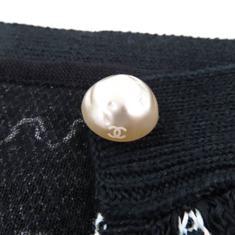 CHANEL P49277 Trapezoidal Wrap Skirt With Coco Mark Buttons Black White 34 Made