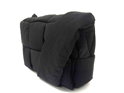 Bottega Veneta Maxi Intrecciato Nylon Cross Body Shoulder Bag Black Ff8842