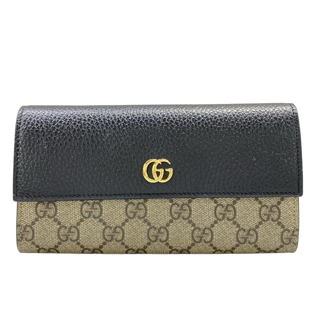Gucci Wallet GG Marmont Continental Black Beige Ebony X