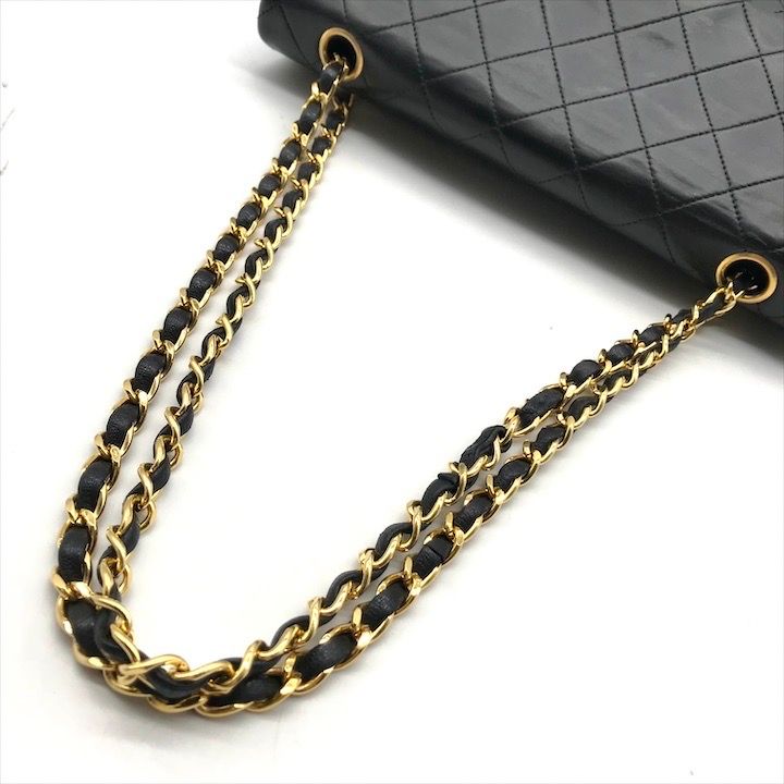 Chanel CC Logo Quilted 25 Double Flap Chain Lambskin Shoulder Bag Black