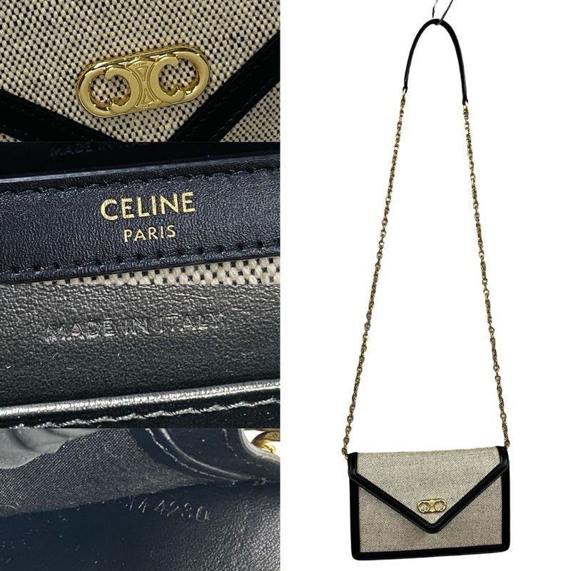 Celine Triomphe Chain Shoulder Bag Canvas Leather Mini