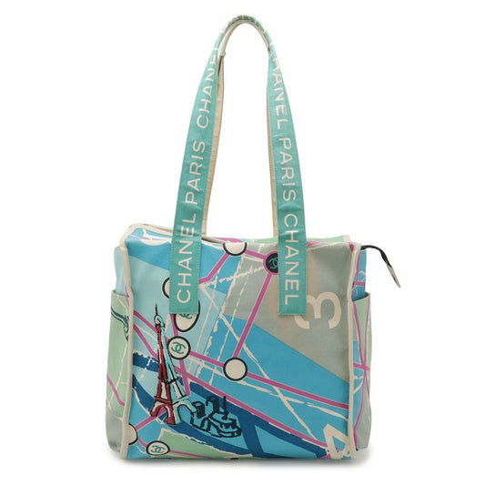 Chanel Paris Map Cruise Line Eiffel Tower Tote Shoulder Bag Canvas Sequin Blue