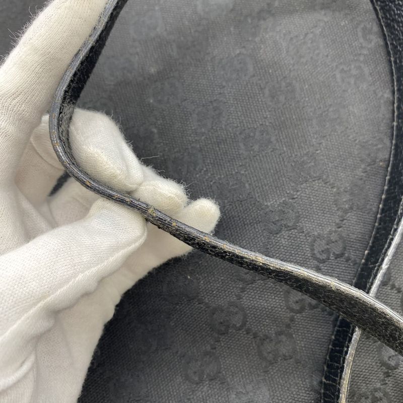 Gucci 113013 GG Canvas Shoulder Bag Leather Black Ladies Men Vintage Fashion