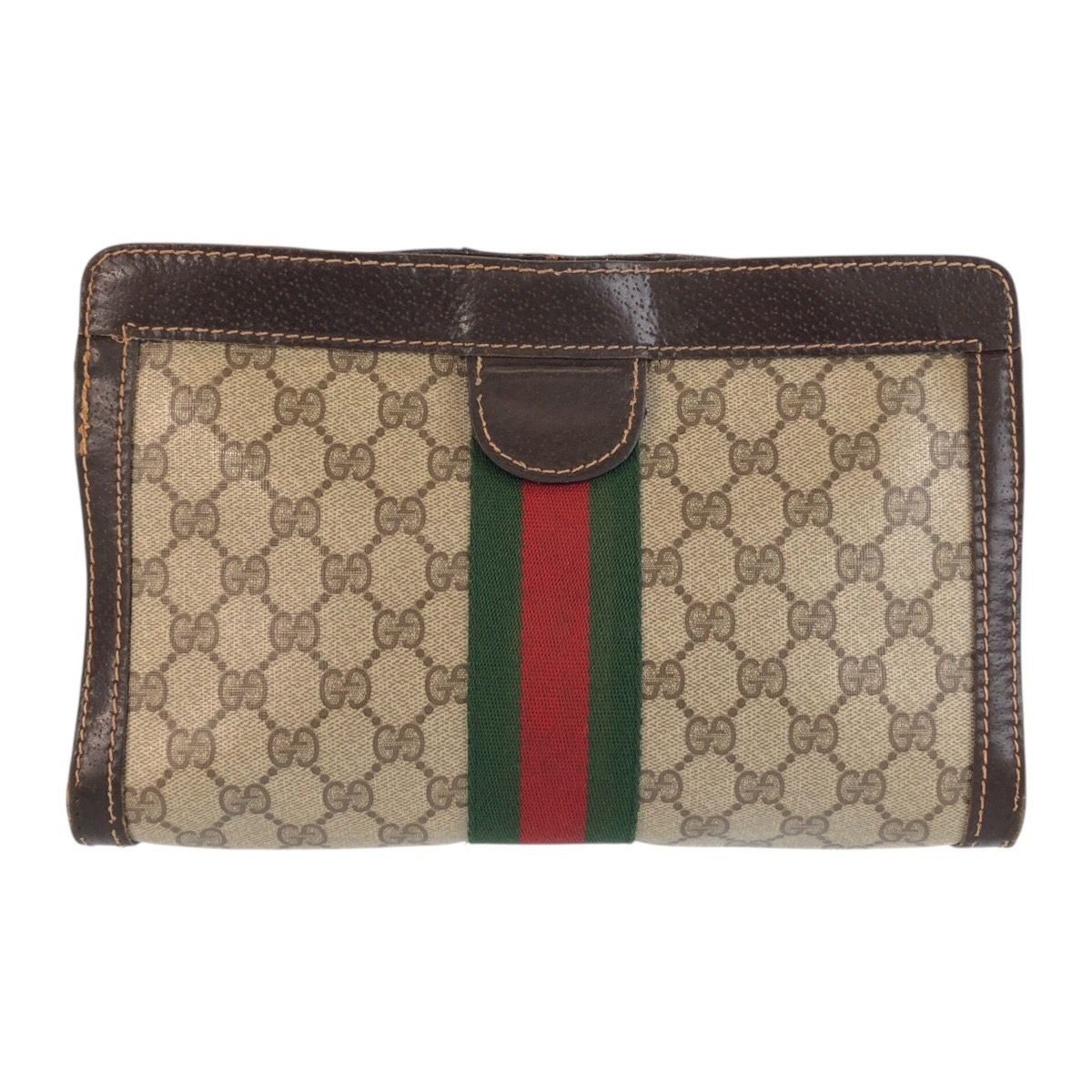 Gucci Vintage Sherry Line Beige Brown GG Supreme Canvas Clutch