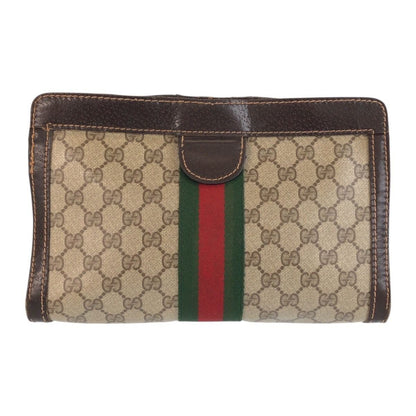 Gucci Vintage Sherry Line Beige Brown GG Supreme Canvas Clutch