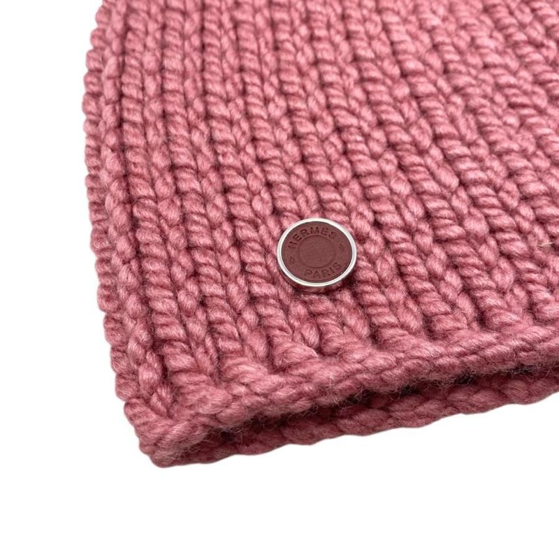 Hermes Hat Knit Hat Joplin Beanie H242004n Frme M Size Calfskin Button Rose