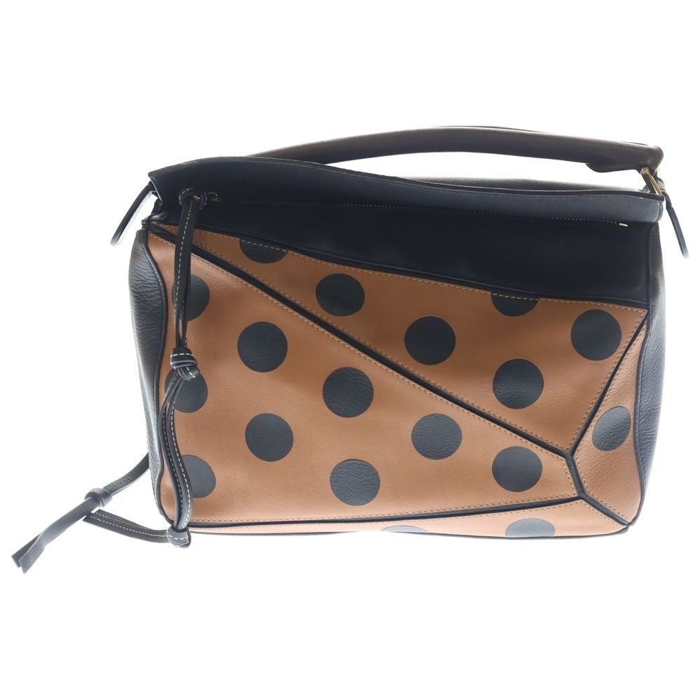 Loewe Puzzle Dot Shoulder Bag Brown Black Leather Gold