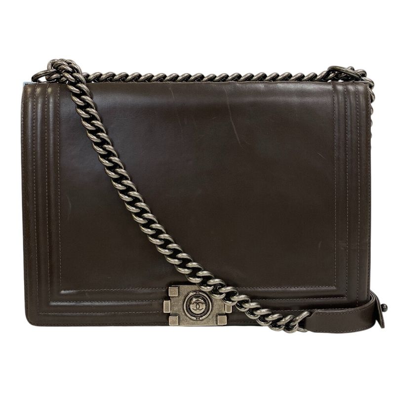 Chanel Boy Chanel Chain Shoulder Coco Mark Shoulder Bag Gray Ladies