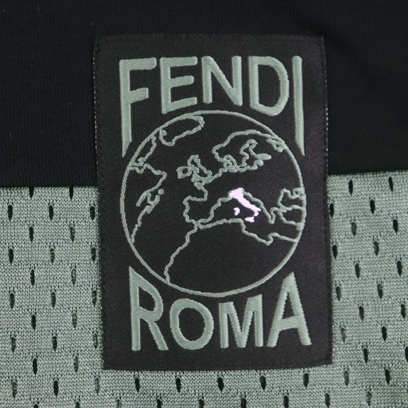  Fendi 2020 Faf630 Striped Logo Embroidery Mesh Short Sleeve Polo Shirt Green