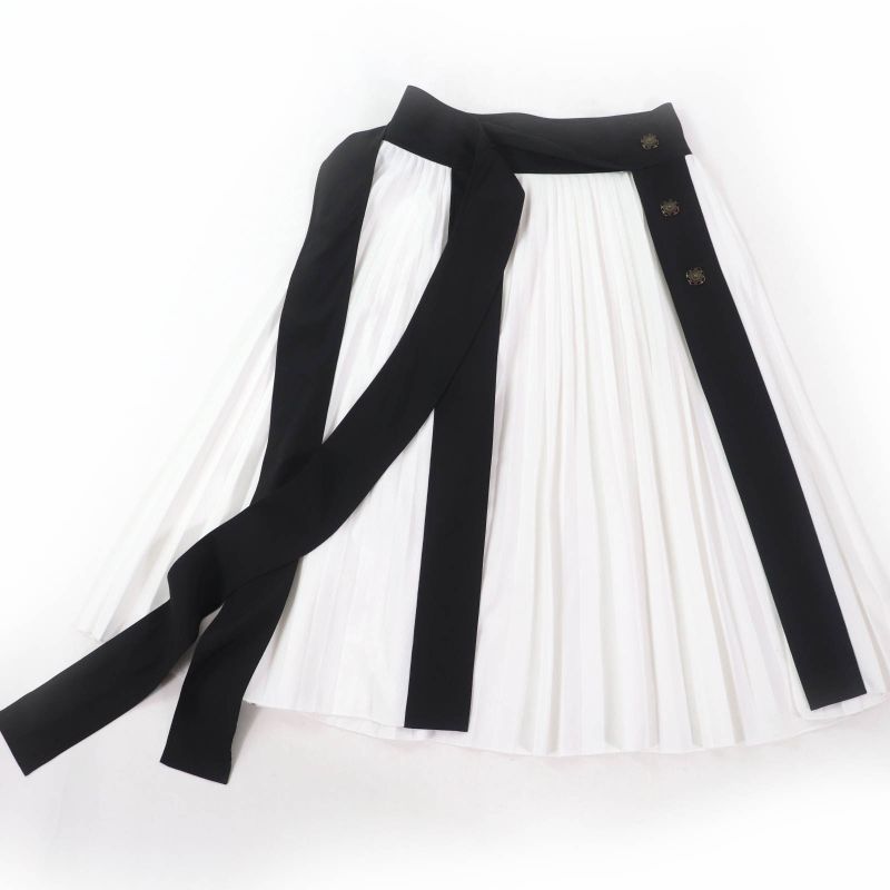 Louis Vuitton 2024 Silk Blend Ribbon Belt Design Pleated Wrap Long Skirt White