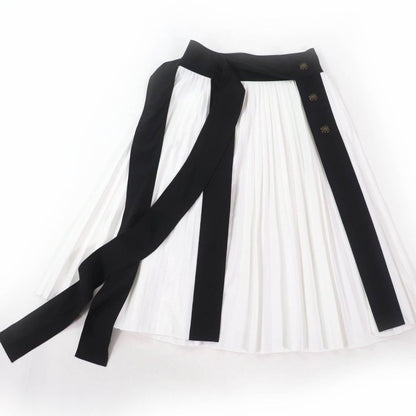 Louis Vuitton 2024 Silk Blend Ribbon Belt Design Pleated Wrap Long Skirt White