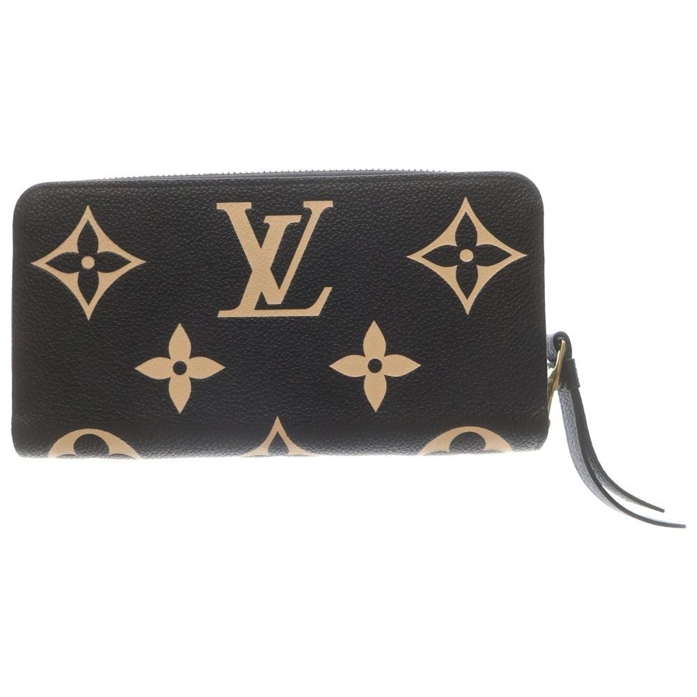 Louis Vuitton Monogram Empreinte Zippy Wallet Card Case Black Beige Leather Gold