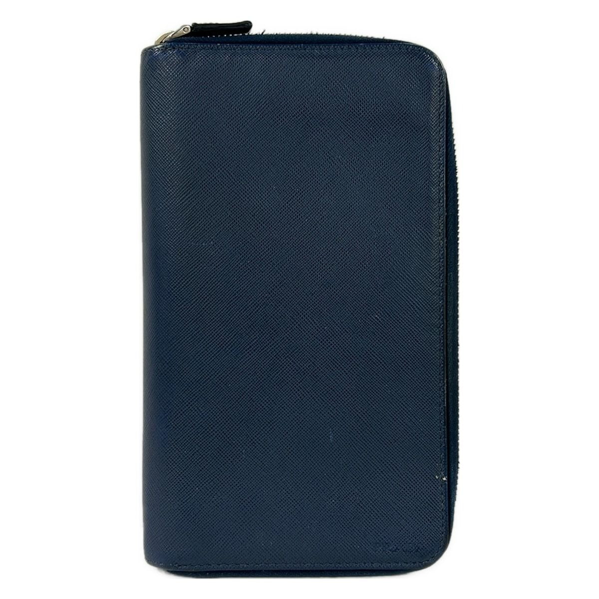 Prada Wallet Navy Double Zip Organizer Around Leather