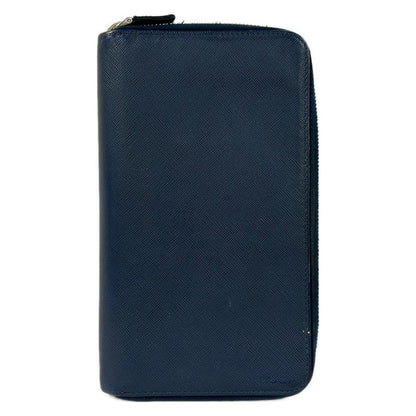 Prada Wallet Navy Double Zip Organizer Around Leather