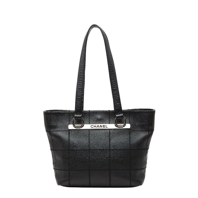 Chanel Choco Bar Logo Tote Black Caviar Leather