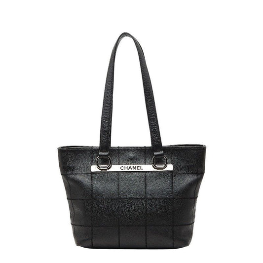 Chanel Choco Bar Logo Tote Black Caviar Leather