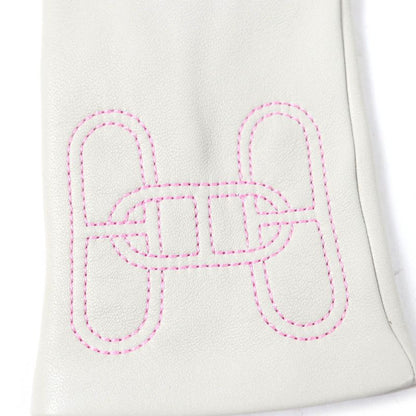 Hermes Lamb Leather Lined 100% Silk Chaine D'ancre H Motif Gloves Light Gray