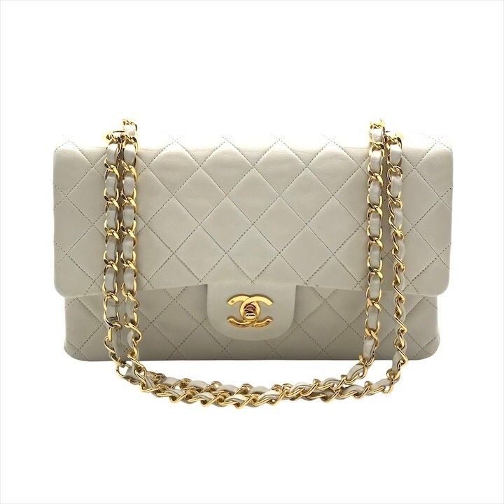Chanel Lambskin Double Flap Chain Shoulder Bag White