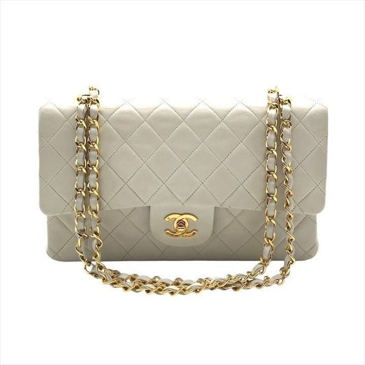 Chanel Lambskin Double Flap Chain Shoulder Bag White