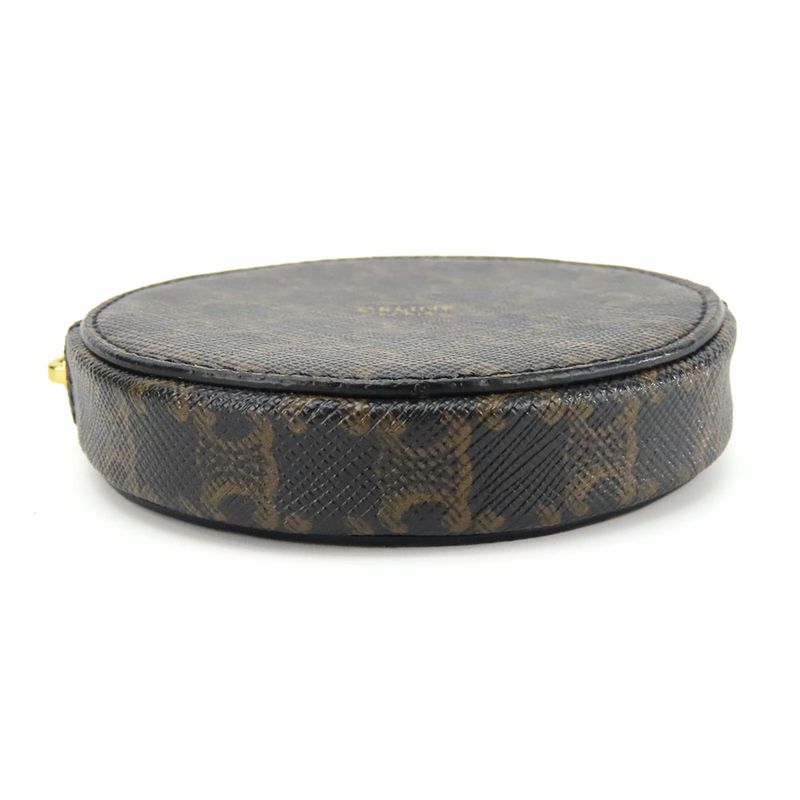 Celine Coin Case Triomphe 10d222bq3.38no PVC Leather Black Brown Gold Hardware